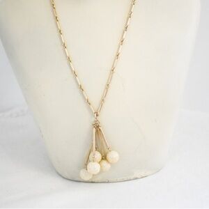 Sarah Coventry Vintage 1960’s Gold tone and White Ball Tassel Pendant 20"